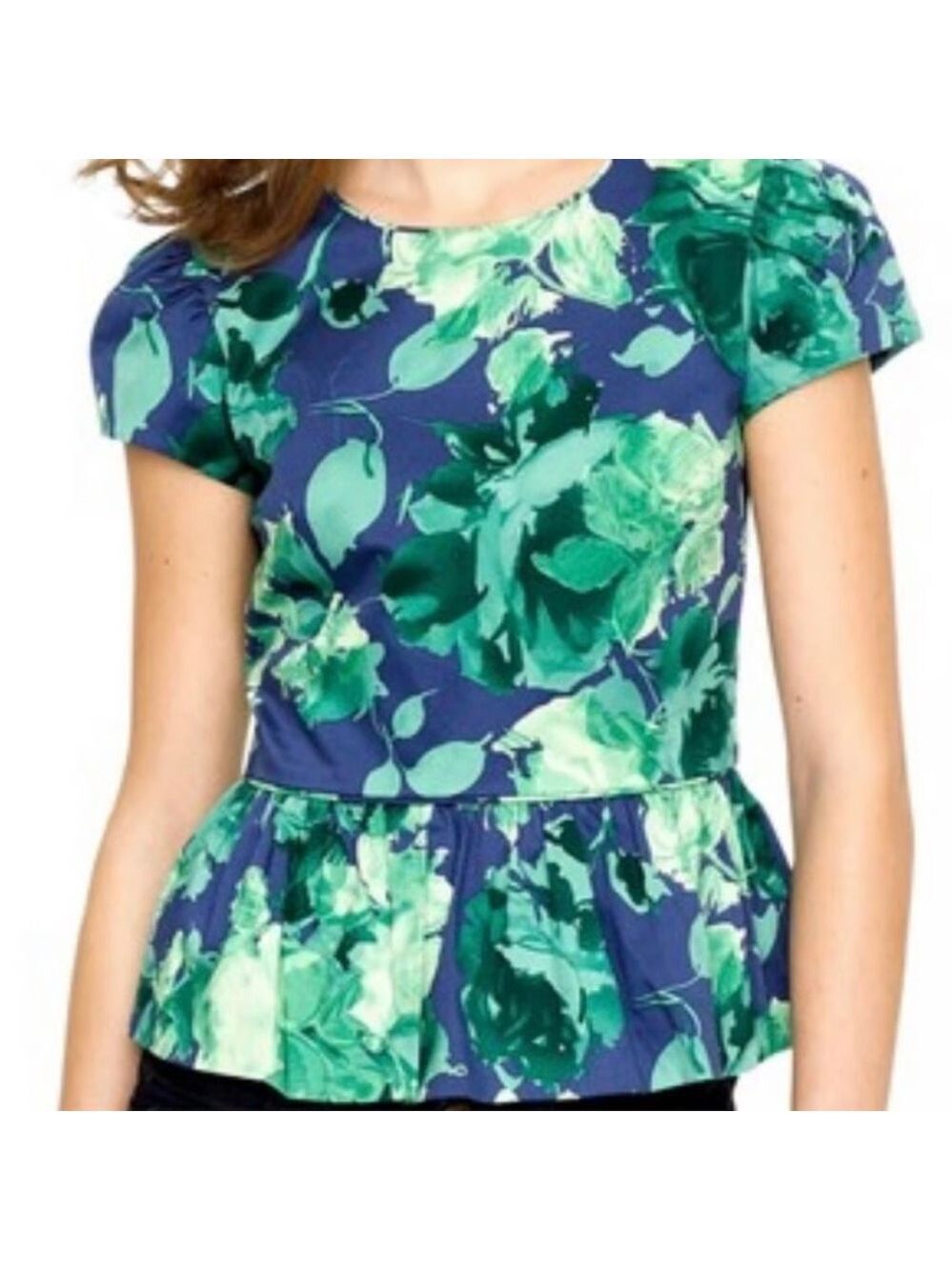 J Crew Collection Fresco Floral Peplum Top Size 6 Cap Sleeve Hidden Side Zip EUC